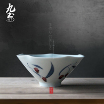 Nine-earth ceramic Jingdezhen handmade bowls noodles bowls painted rice bowls painted rice bowls ancient Park Japanese style retro bowl quaint cutlery porcelain eater