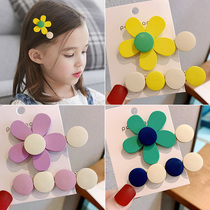 Korean candy-colored wooden hairclip ins Princess cute side clip girl baby small flower broken hairclip headgear female