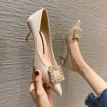 Water Drill Single Shoes Woman 2020 New Dress Temperament High Heel Shoes Women Autumn Winter Bridal Wedding Shoes Everyday Can Wear Without Tiring Feet
