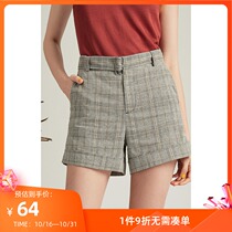 Lily summer new simple temperament plaid straight loose shorts casual pants female 119220C5127