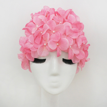 2020 three-dimensional flower handmade pearl sweet pink new long hair large female cute age-reducing swimming cap swimming