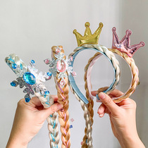  Childrens hair band Frozen Princess Aisha Girl baby crown wig Long braids Hair accessories Bow hair rope