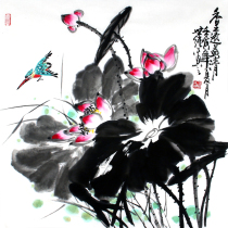 Wang Shipure Shangyuan Yiqing Virtuosis famous hand painted with flower and bird painting country real miraculous lotus flower square hung painting auction