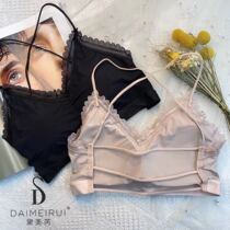 Dime Rey 1913 ice silk beauty back girl lace back hollowed-out harness wrapped in chest without marks to gather sexy obliterations