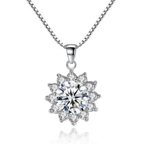 925 sterling silver cross 18K platinum sun Flower necklace Female diamond-set Moissanite gift snowflake pendant one carat