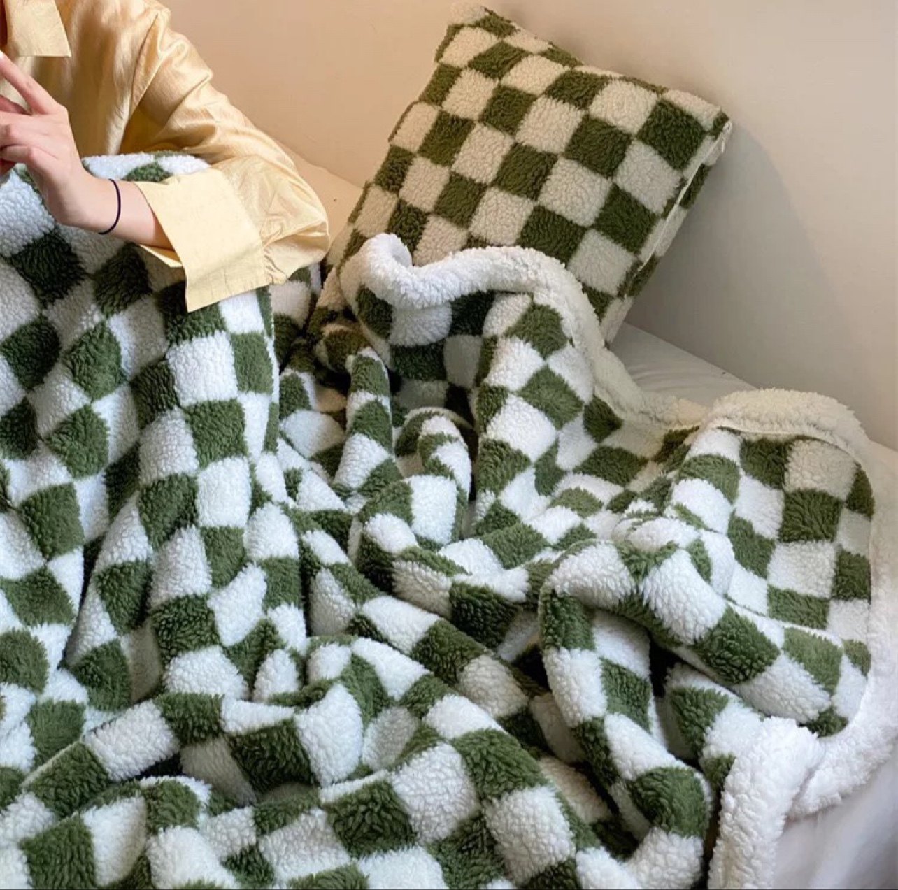 Red Brick House Onevoice Green Checkerboard Polar Fleece Blanket Sofa Cover Blanket Air Conditioning Blanket Thickened Small Blanket
