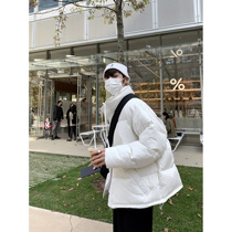 HOZI Korean trend handsome profile black and white down jacket mens tide short winter simple coat ins Net Red