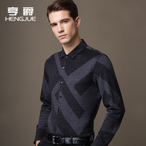 New wool shirt mens long sleeve modal cotton shirt mens warm thick inch shirt middle-aged mens autumn and winter clothes