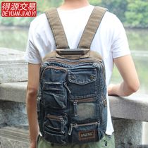 Han Edition New Mens Denim Bag Collision Color Retro Womens Double Backpack Backpacks Students School Bag Travel Travel Bag Tide