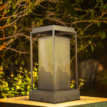 New Chinese style imitation copper pillar head lamp gate pillar stone pier lamp imitation marble transparent villa wall lamp marble pillar lamp