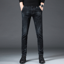 Trendy brand black jeans mens 2019 autumn Korean edition mens stretch slim small pants casual straight trousers