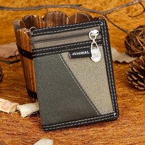  Jamie Road mens casual three-fold short canvas nylon small wallet Student sports zipper change clip anti-theft chain