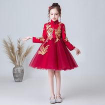 Childrens wedding dress Chinese style girl birthday princess dress little girl puffy gauze host piano performance dress