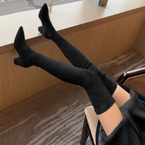 2022 spring new womens shoes coarse heel high heels over knee length boots elastic boots long cylinder high cylinder boots with velvety slim boots