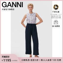 Ganni womens 2022 new navy blue high-waisted casual loose nine-point pants straight trousers F7165683