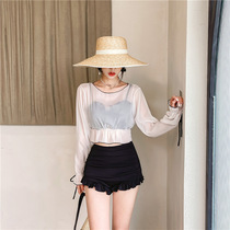 Korean version slim split sexy three-piece swimsuit female small chest gathered high waist bikini sunscreen blouse