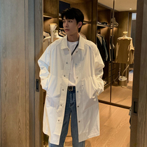 Hualun spring loose Korean version long shirt mens trend white shirt over the knee design sense handsome trench coat