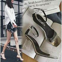 Transparent sandals womens summer thick heels Korean version all-match one word belt show thin fish mouth middle heel sexy open toe high heels