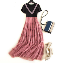 2022 new pink goddess Fan Changdresses light and cooked style cashew style cashew-style Temperament Reduction and Thin Dress and Summer