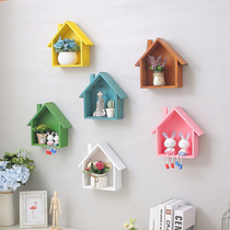 Color small house rack wooden dining room wall decoration wall hanging frame living room shelf wall decoration kindergarten