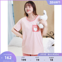 MSShe Big Code Womens Dress 2022 New Spring Dress Fat Mm Cold Sensation Strike Color Printed T-Shirt 90% Pants Home Suit Suit