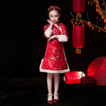 Girls Hanfu Autumn and winter New Years dress Red thickened childrens Cheongsam winter dress Little girl New Years Baby Tang dress winter