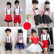 Primary and secondary school students chorus suit bib pants Male and female children princess dress dance suit Reading competition performance clothing