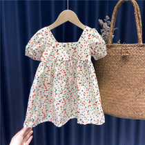 Girls dress childrens 2022 summer thin section half-sleeved 1 year old 234 baby foreign style Korean version short-sleeved floral skirt