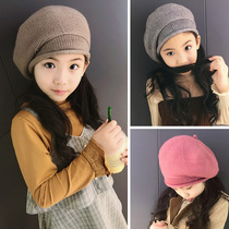  Korean version of autumn and winter childrens beret fashion girls wool hat solid color girls knitted pumpkin hat warm fashion hat