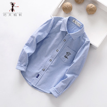  Spring and autumn boys blue shirt long-sleeved inch pure cotton childrens baby cat embroidery childrens thin shirt 3354