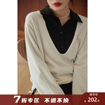 No to no refund No Australian wool v collar sleeve head stack wearing a knitted sweatshirt woman autumn winter new loose 100 hitch