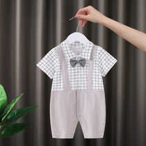 New foreign air boy baby short sleeve summer clothes baby full moon clothes gentleman khae one-piece clothes fake two-piece gown