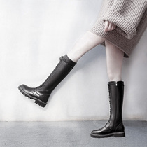 Long cylinder boots female winter dermis Inn wind however knee-high cylinder locomotive Martin boots female lace with flat bottom long boot