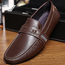 Italian big-name mens shoes casual leather shoes autumn breathable leather business British all-match lazy low-top driving trendy shoes