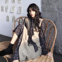 Europe station autumn and winter new light cooked wind Royal Sister temperament age reduction thin dress Western style knitted vest two-piece set