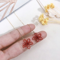 Temperament Super Immortal Long Tassel Hollow Red Flower Ear Line Women 2021 New Tide Earrings Advanced Sense