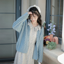 Plain Left Bank Blue Cardigan Coat Women Knitted Outside Wear 2021 Spring New Lazy Wind Loose Twist