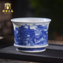 Yi Jia Ren Blue and white pavilion pavilion master cup Jingdezhen ceramic hand-painted Gongfu Tea vessel Tea cup Individual single cup