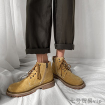 Winter new leather to help Martin boots male vintage zipper boots large yellow boots high helper desert boots