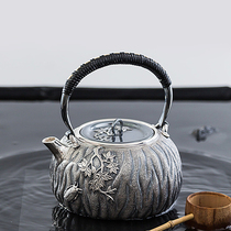 Fine workshop silver pot Sterling silver 9999 kettle Japanese handmade one piece sterling silver teapot bark pattern