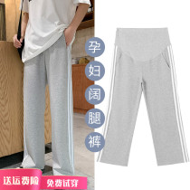 Pregnant women pants Spring and Autumn wear thin casual sports pants 2021 Autumn New Tide mom loose wide leg trousers