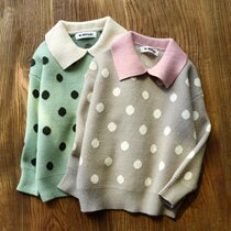 (broken yard clearance clear cabin) girl sweaters hooded sweatshirt child foreign air stitch cardiovert girl vintage blouse roll collar