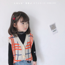 Bean Bag Monarch 22 Chunqiu Han version of childrens temperament retro plaid sweater waistcoat waistcoat for cashmere sweater vest