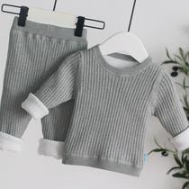 Children plus suede thickened infant warm suit winter dress male and female baby newborn underwear hit bottom warm sweater
