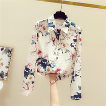 Korean Crushed Flowers Shirt Woman 2022 Chunqiu New Long sleeves Snow Textile Design Sensation Niche Fashion Foreign Air Light Cooked Lining Clothes