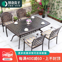 Outdoor Table And Chairs Combine Terrace Casual Balcony Iron Art Cast Aluminium Patio Outdoor Open-air Rectangular Table Five Sets Table And Chairs