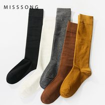 Calf socks womens cotton socks spring and autumn piles Korean Academy style solid color half socks knee-length stockings tide ins