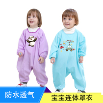 Children eat waterproof one-piece clothes baby baby climbing clothes female boys painting anti-dirty crawling wear protection