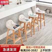 Nordic modern simple bar chair Solid wood creative restaurant bar chair High stool Leisure designer front desk chair