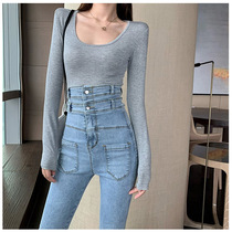 Super high waist jeans women autumn and winter 2021 New elastic tight body long pants slim small feet pencil pants
